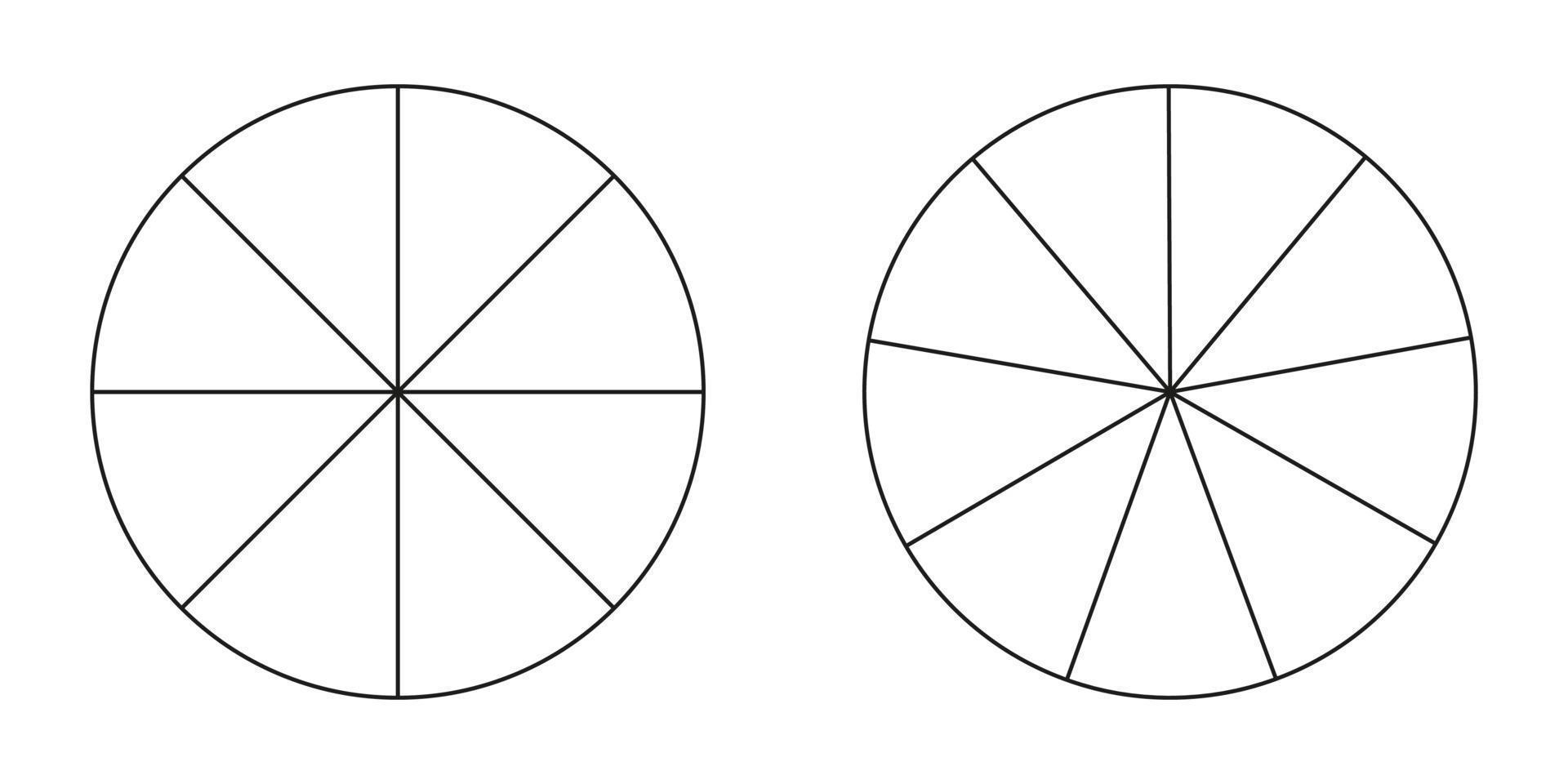 taart grafiek, diagram set, acht en negen secties of stappen. cirkel pictogrammen voor infografisch, presentatie, web ontwerp, gebruiker koppel. gemakkelijk bedrijf grafiek. vector