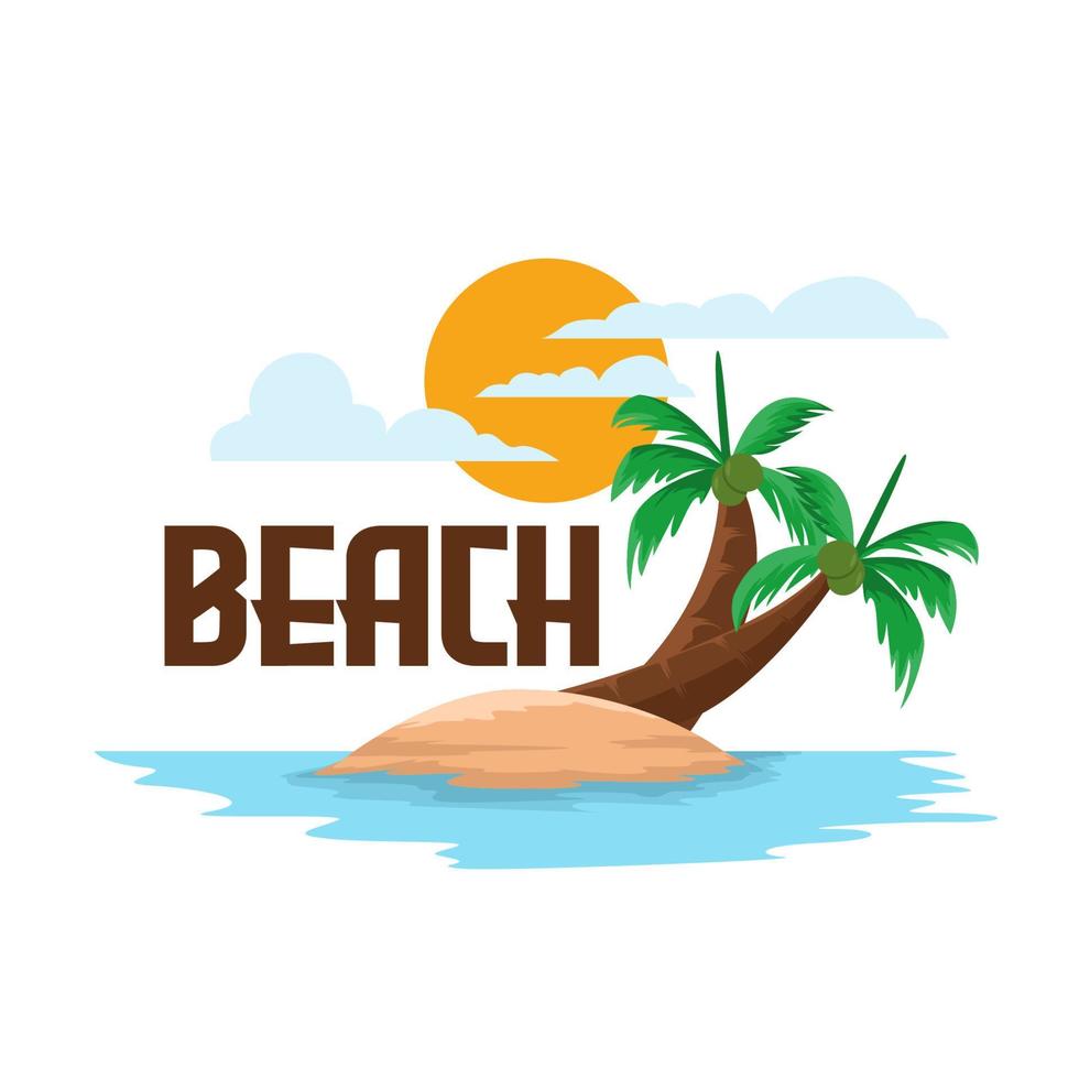 illustratie van een strand met twee kokosnoot bomen vector