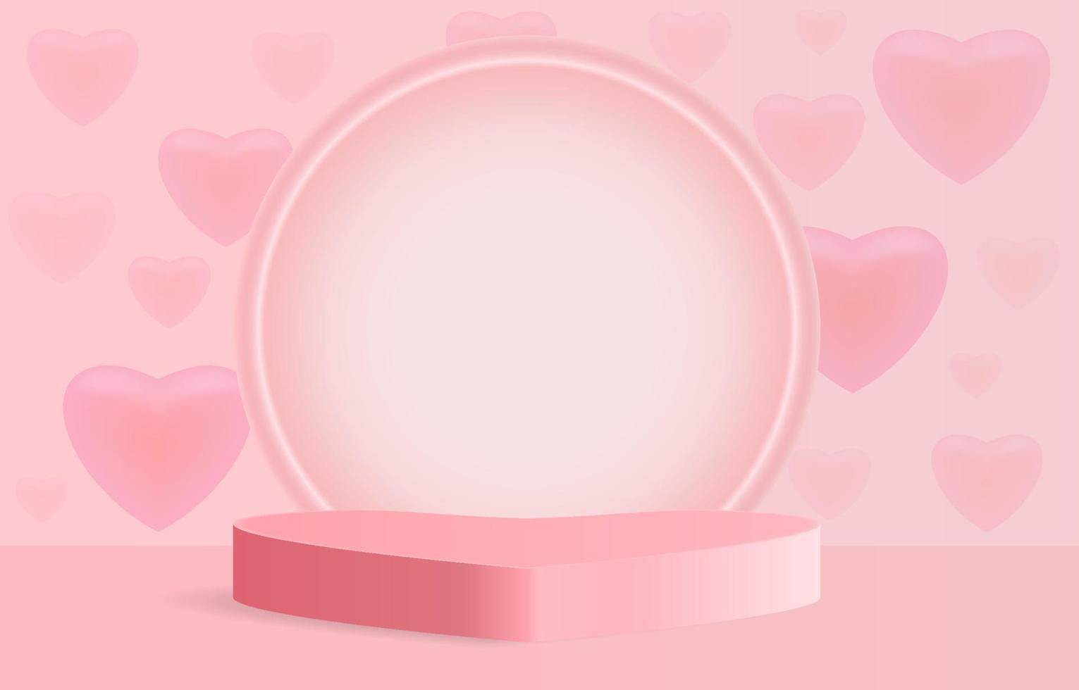 hart vormig podium Aan cirkel en harten achtergrond. zoet roze pastel concept. minimaal tafereel voor Valentijn Product Scherm presentatie, stadium voor vitrine, Promotie Scherm. vector illustratie.