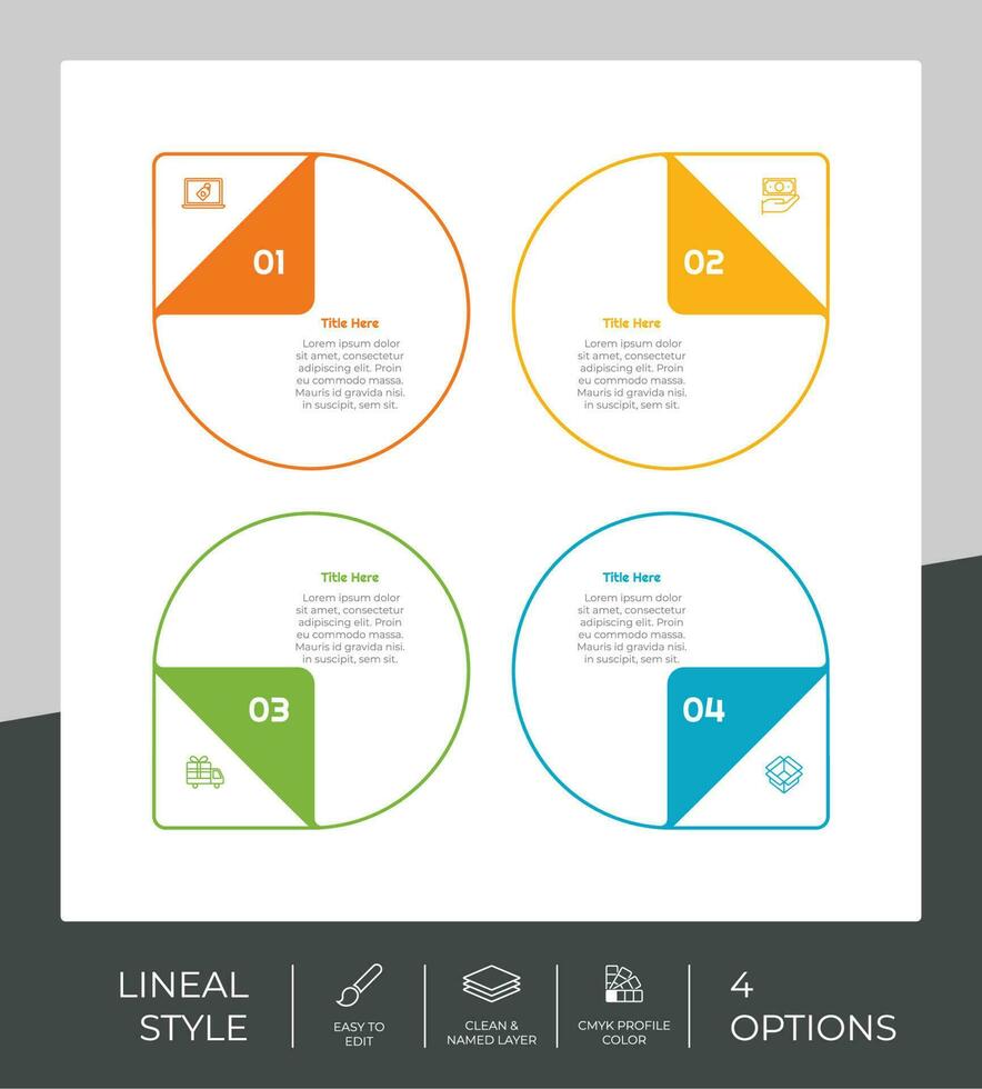 4 opties van lijn infographic vector ontwerp met cirkel voorwerp voor marketing. optie infographic kan worden gebruikt voor presentatie en bedrijf.