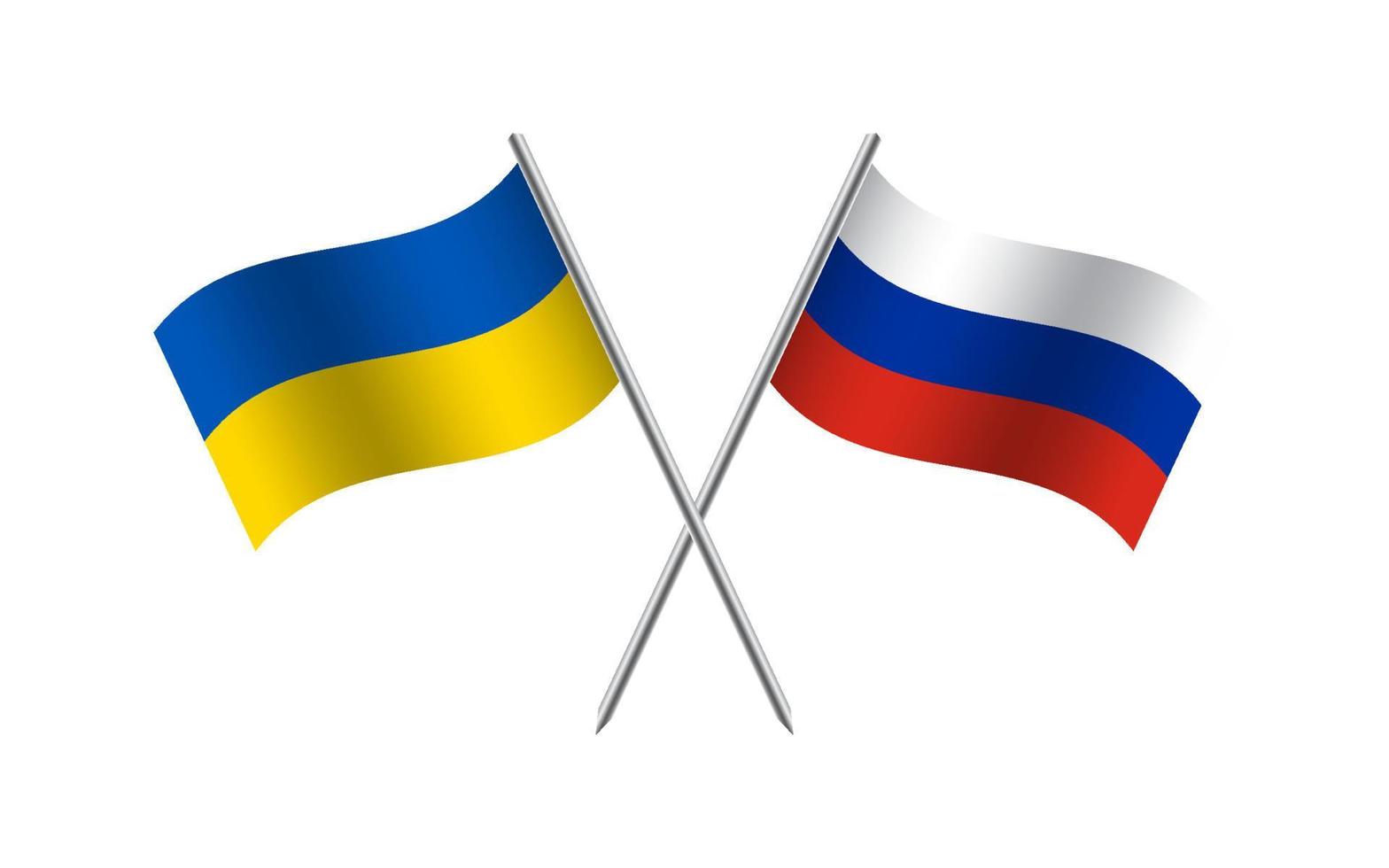vliegend vlaggen van Oekraïne en Rusland. oekraïens en Russisch staat symbool. oekraïens symbool van onafhankelijkheid en vrijheid. vector illustratie