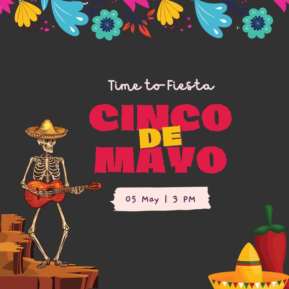 zwart cinco de mayonaise, nationaal festival cinco de mayo 2023 ontwerp. vector