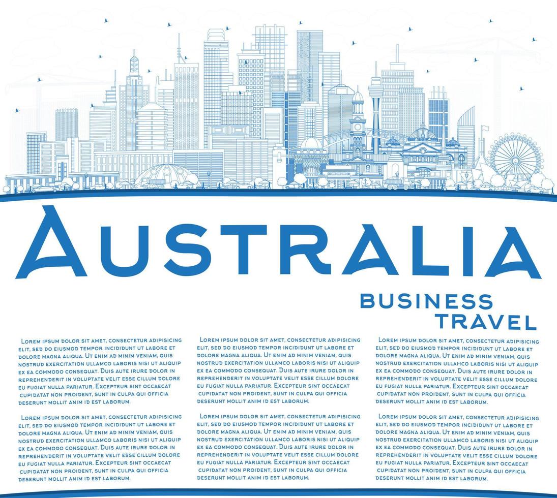 schets Australië stad horizon met blauw gebouwen en kopiëren ruimte. vector