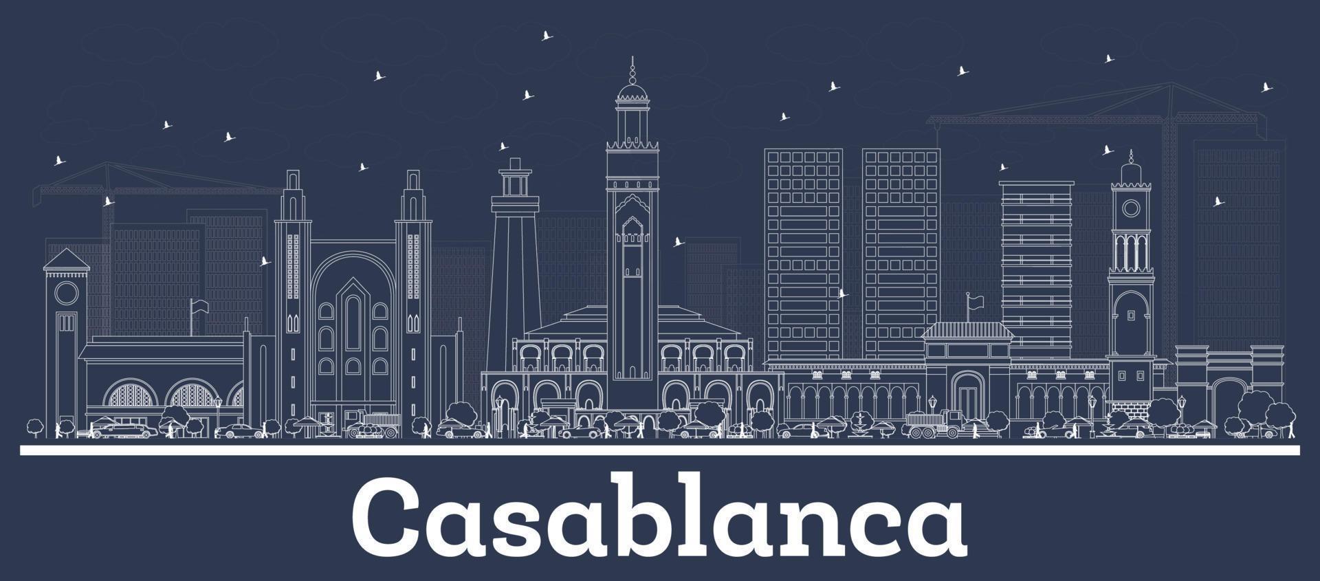 schets Casablanca Marokko stad horizon met wit gebouwen. vector