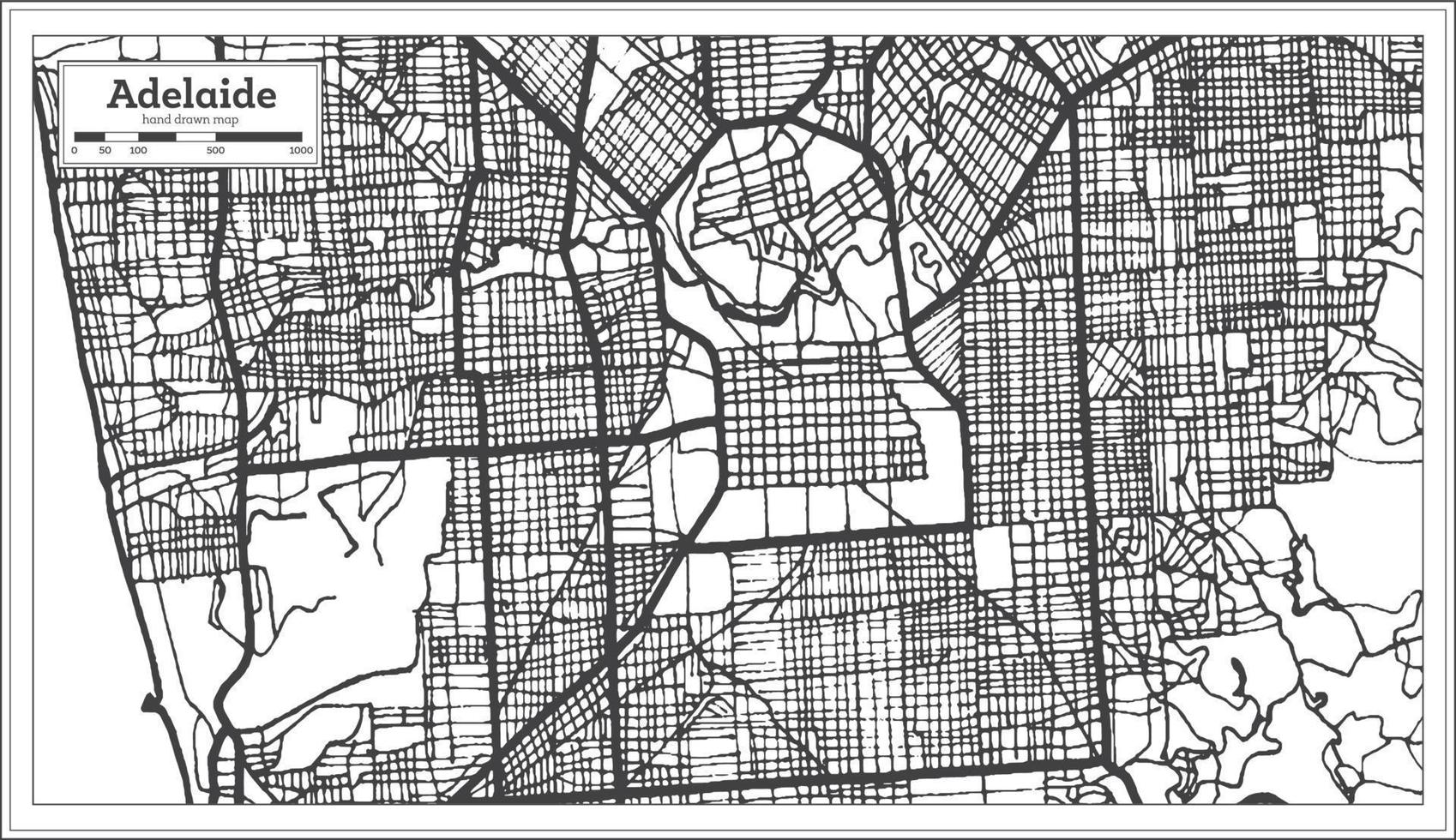 Adelaide Australië stad kaart in zwart en wit kleur. schets kaart. vector