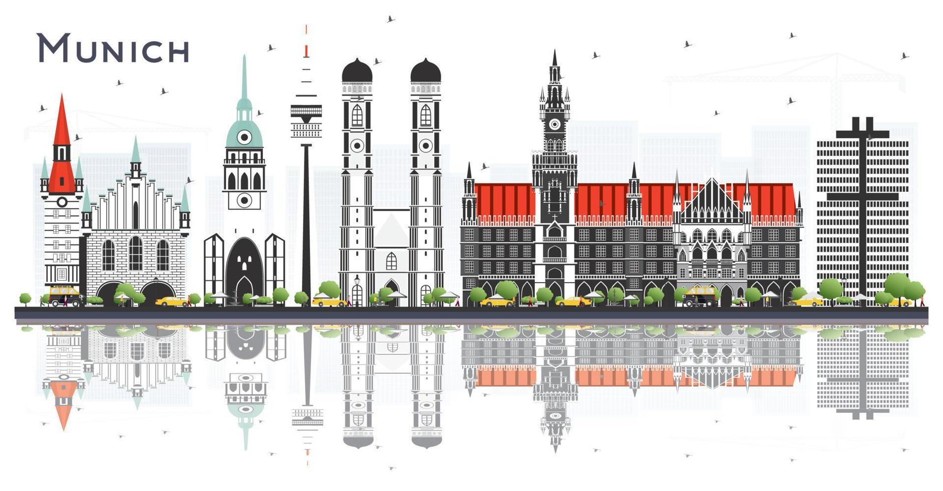 München Duitsland stad horizon met kleur gebouwen geïsoleerd Aan wit. vector