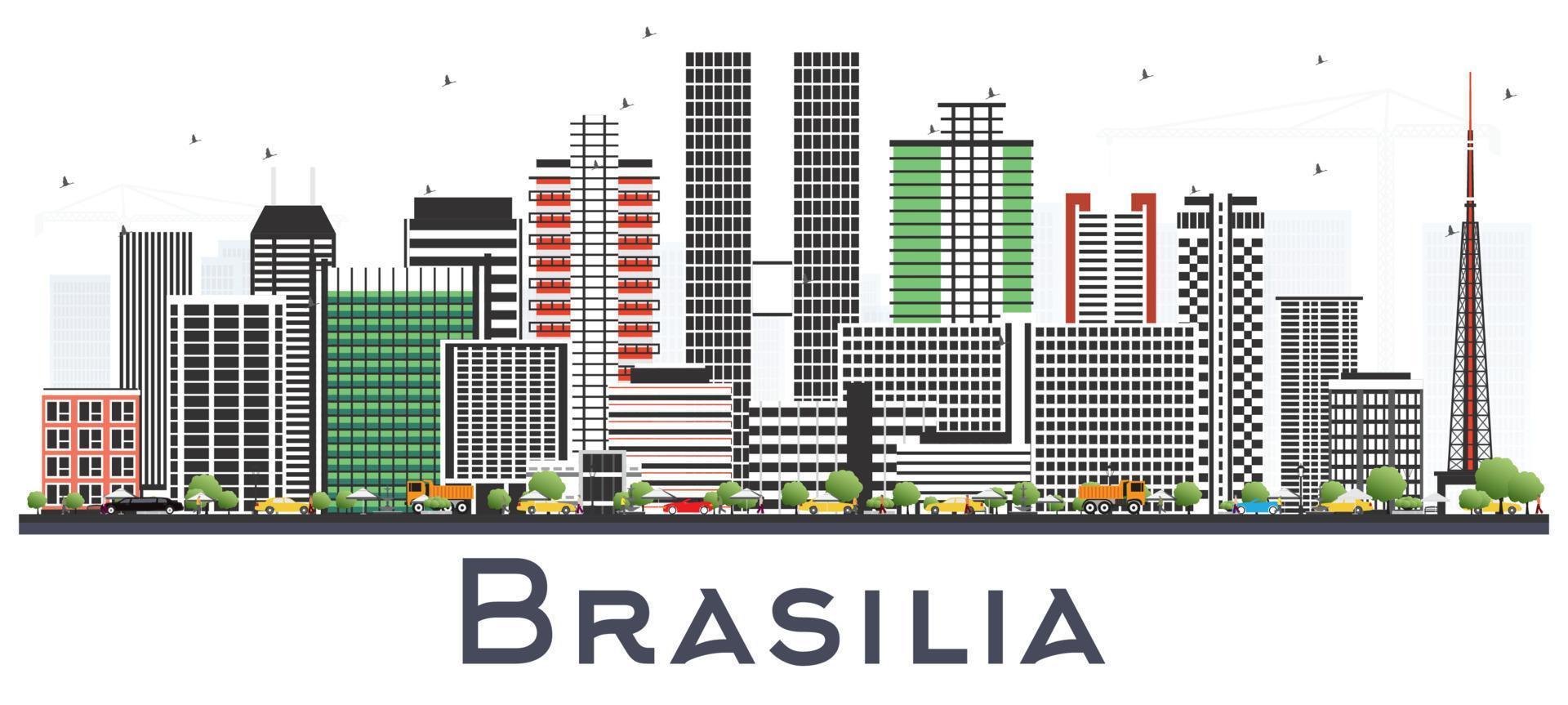 Brasilia Brazilië stad horizon met grijs gebouwen geïsoleerd Aan wit. vector