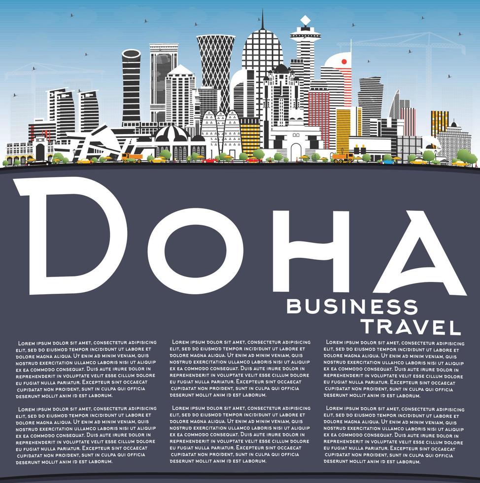 doha qatar stad horizon met kleur gebouwen, blauw lucht en kopiëren ruimte. vector