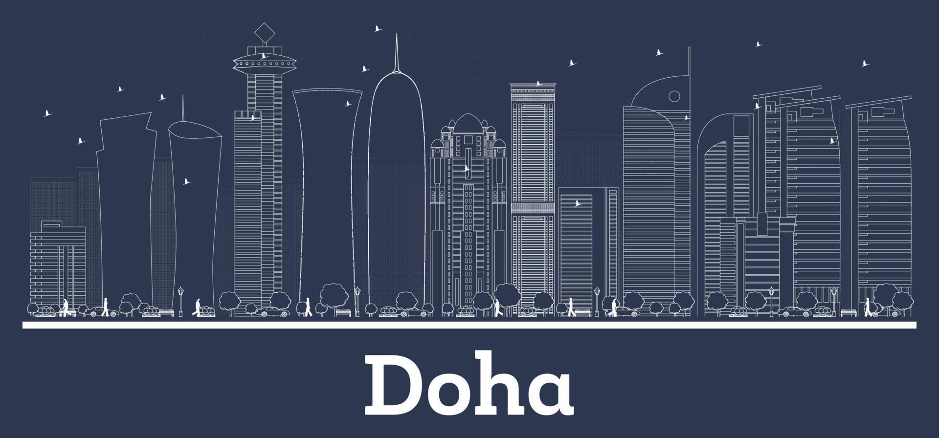 schets doha qatar stad horizon met wit gebouwen. vector
