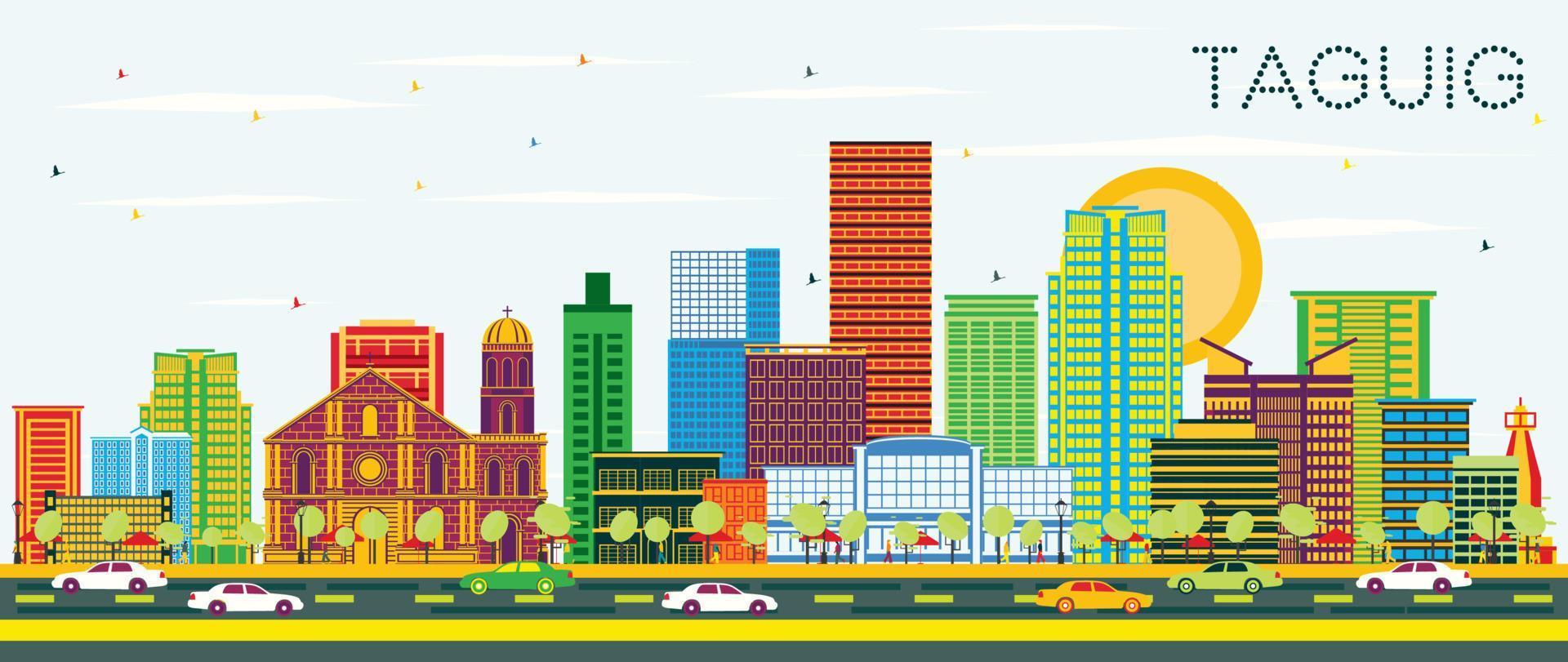taguig Filippijnen stad horizon met kleur gebouwen en blauw lucht. vector