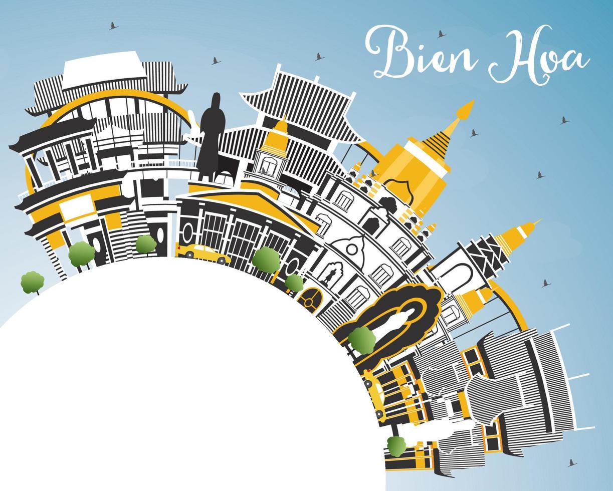 bien hoezo Vietnam stad horizon met grijs gebouwen, blauw lucht en kopiëren ruimte. vector