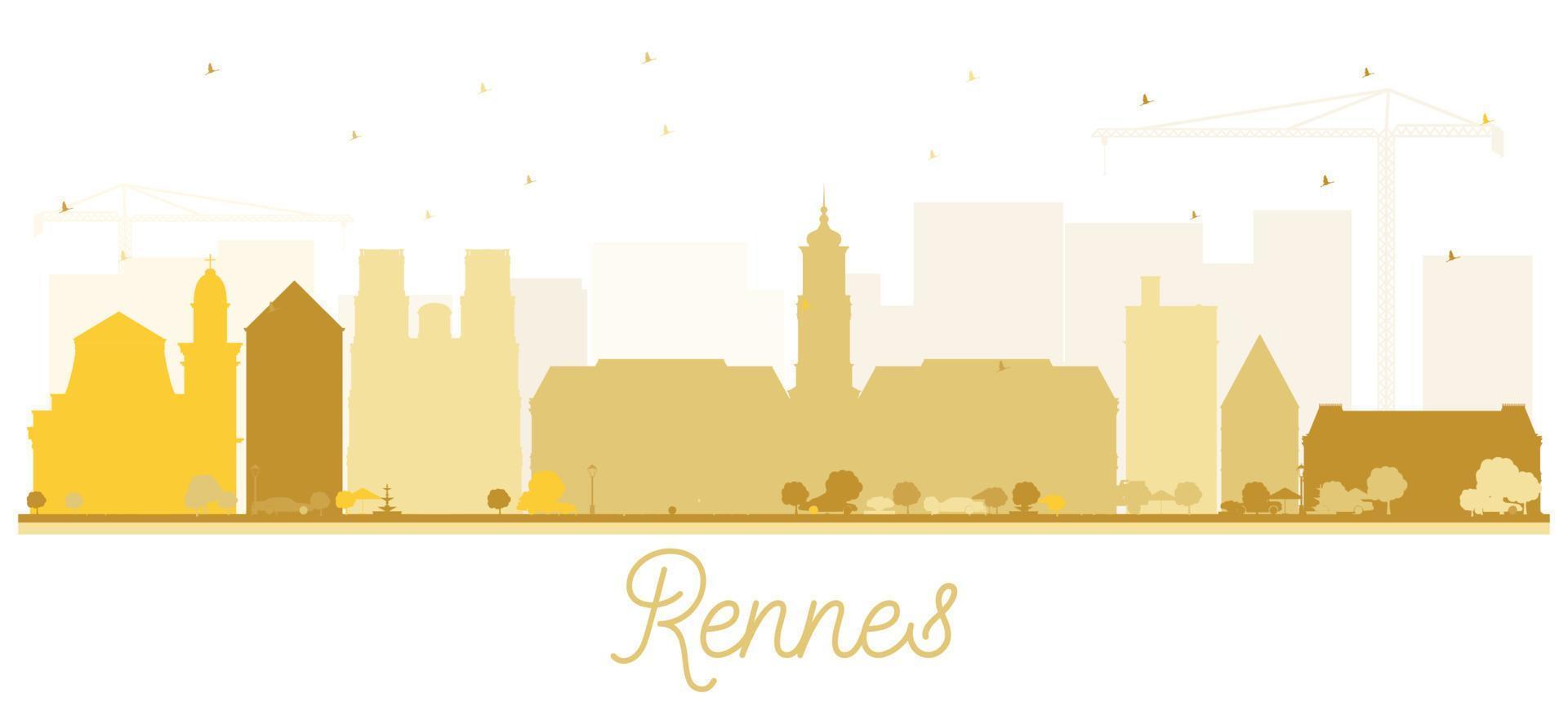 Rennes Frankrijk stad horizon silhouet met gouden gebouwen geïsoleerd Aan wit. vector