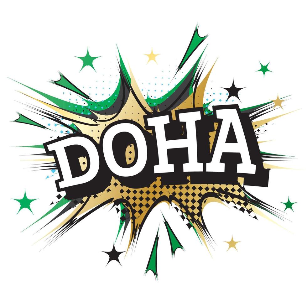 doha grappig tekst in knal kunst stijl. vector