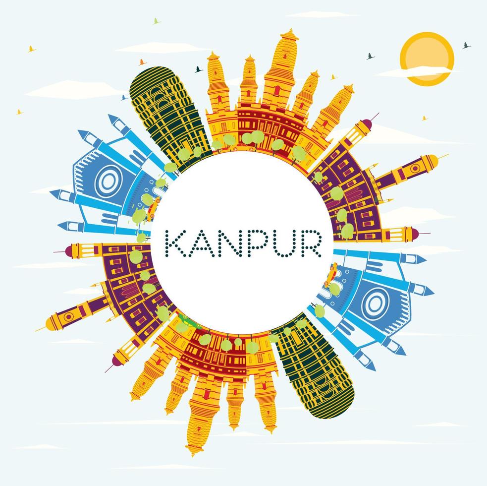 kanpur Indië stad horizon met kleur gebouwen, blauw lucht en kopiëren ruimte. vector
