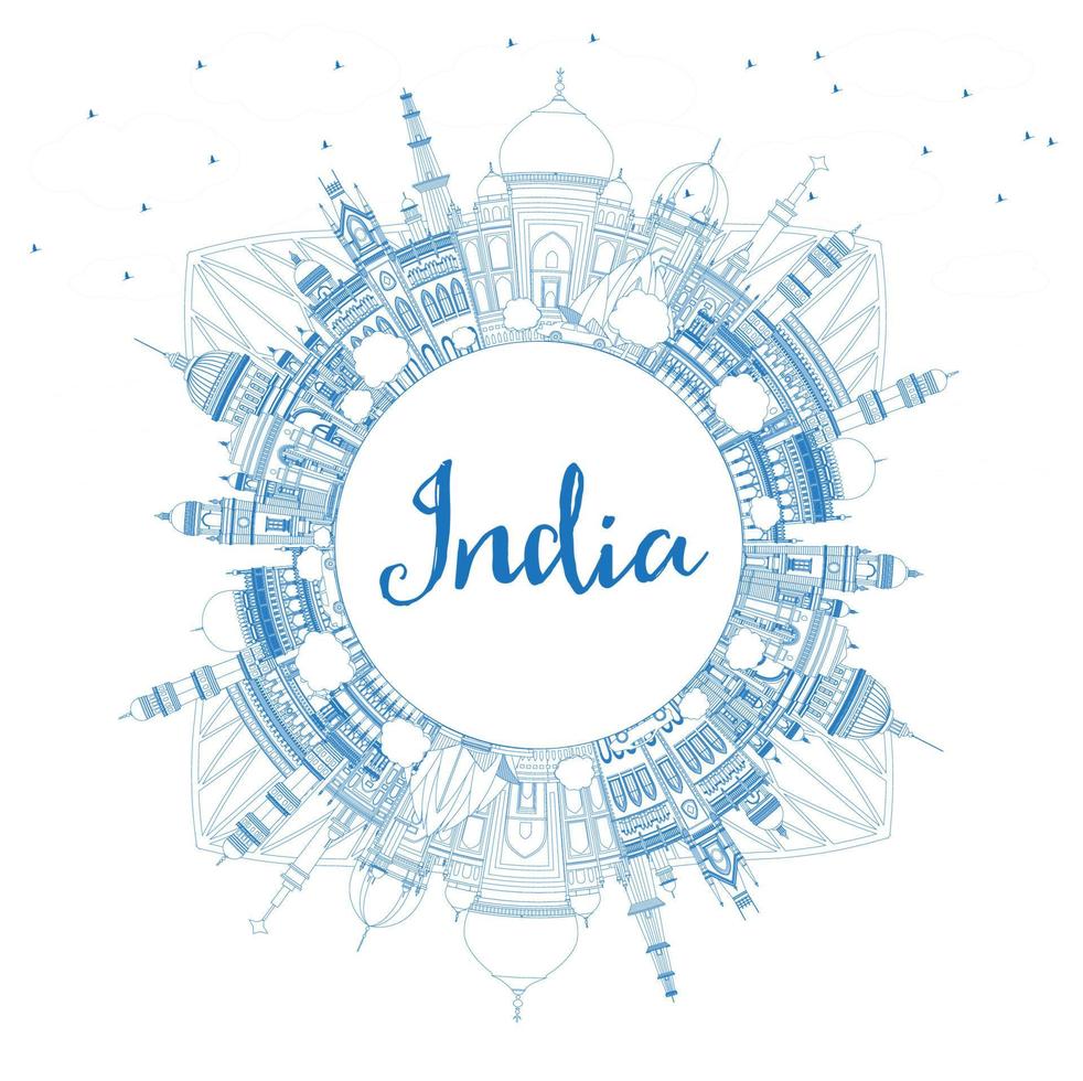 schets Indië stad horizon met blauw gebouwen en kopiëren ruimte. vector