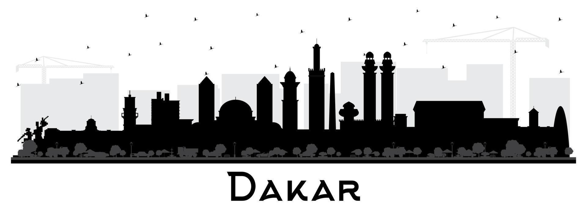 Dakar Senegal stad horizon silhouet met zwart gebouwen geïsoleerd Aan wit. vector