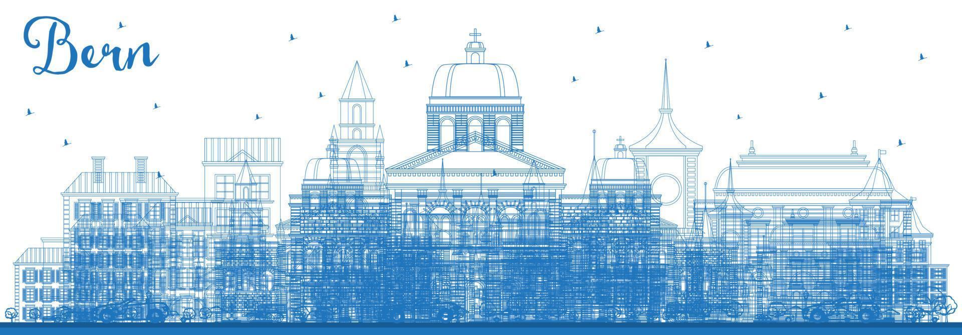 schets Bern Zwitserland stad horizon met blauw gebouwen. vector