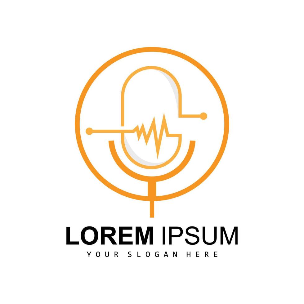 radio podcast logo, microfoon illustratie, postzegel icoon insigne vector ontwerp