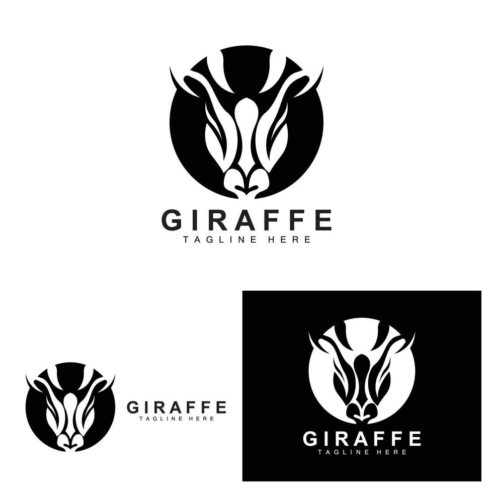 giraffe logo ontwerp, giraffe hoofd vector silhouet, hoog nek dier, dierentuin, tatoeëren illustratie, Product merk