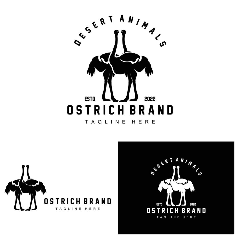 struisvogel logo ontwerp, woestijn dier illustratie, leven in de Woud, vector kameel merk Product
