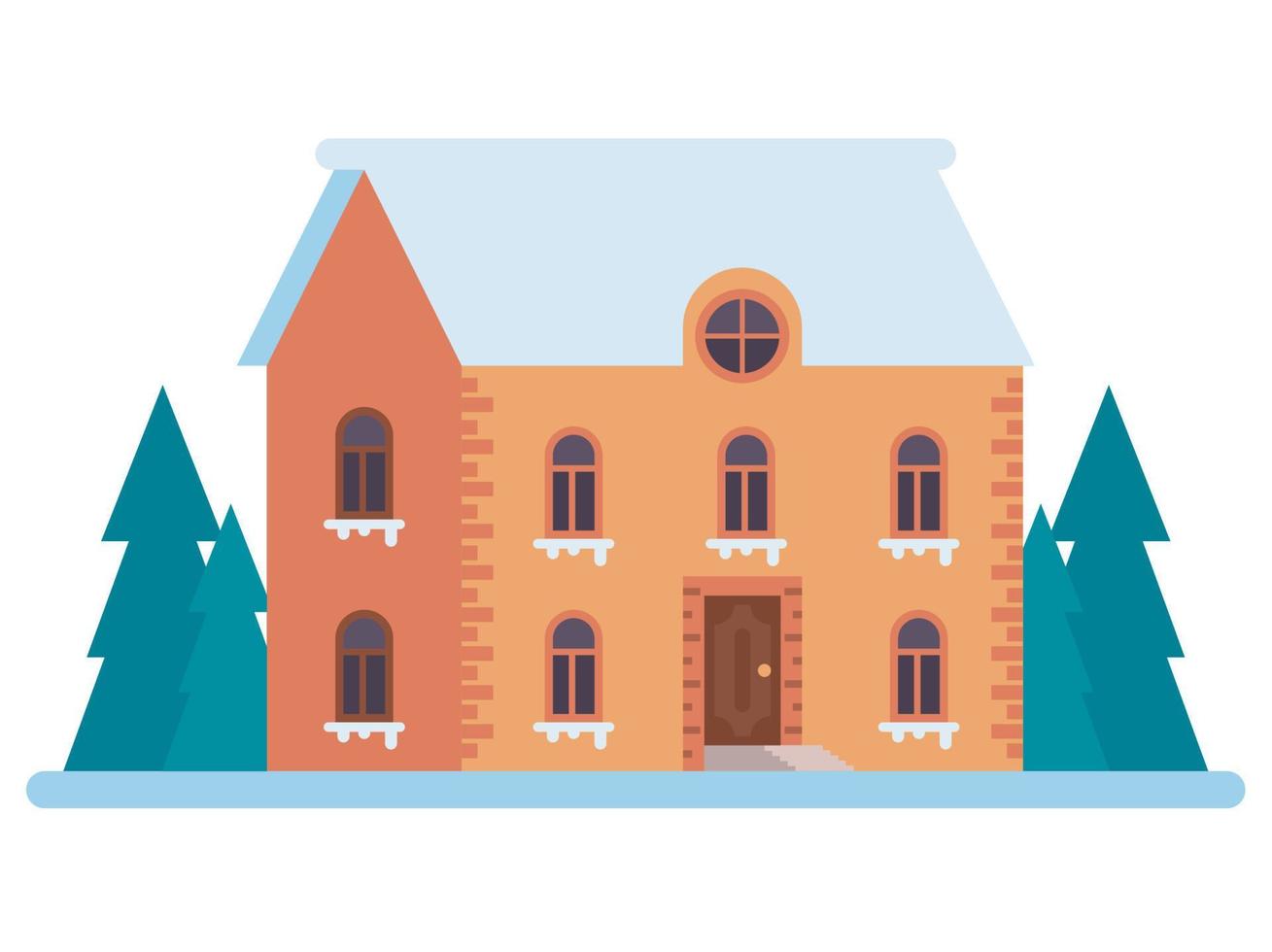 geel huis met sneeuw facade vector