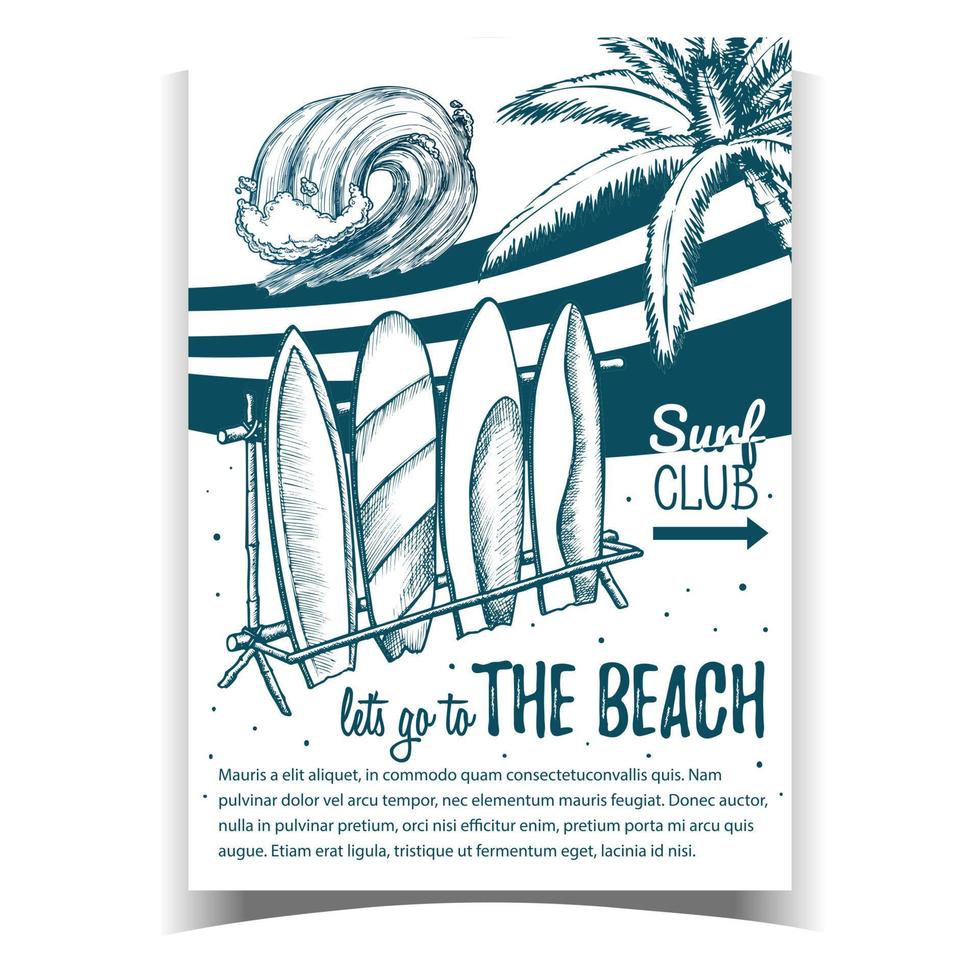 surfplanken, zee Golf en palm Aan poster vector