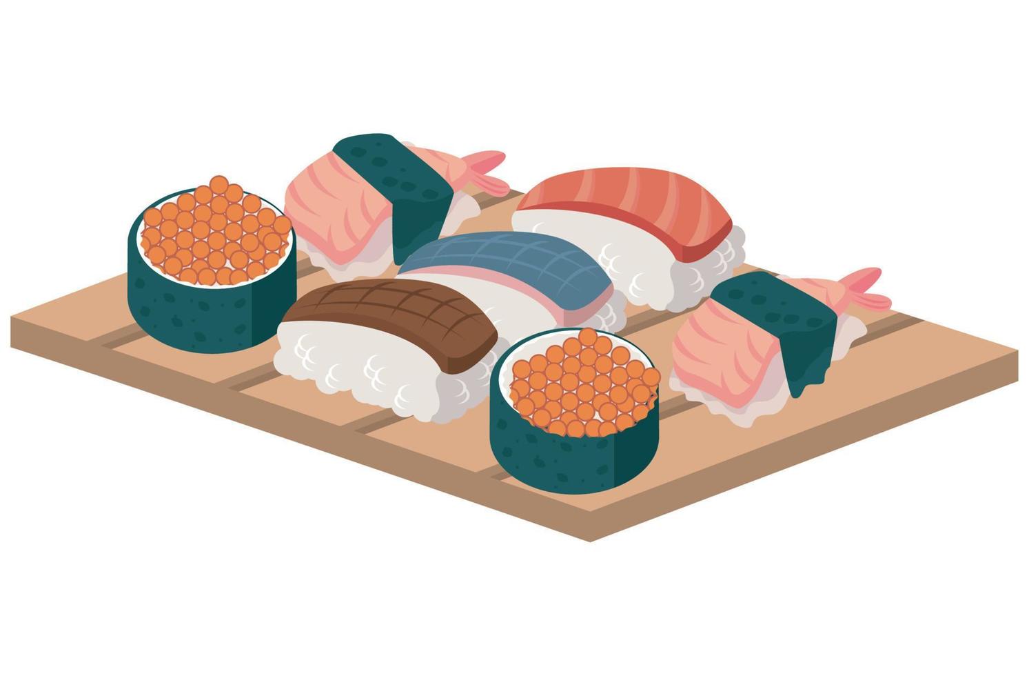 ebi sushi en broodjes in bord vector