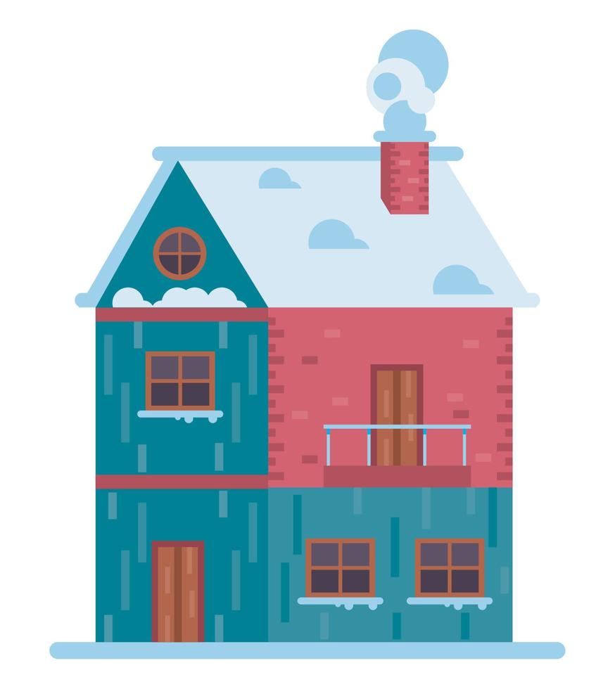 huis met sneeuw en schoorsteen vector