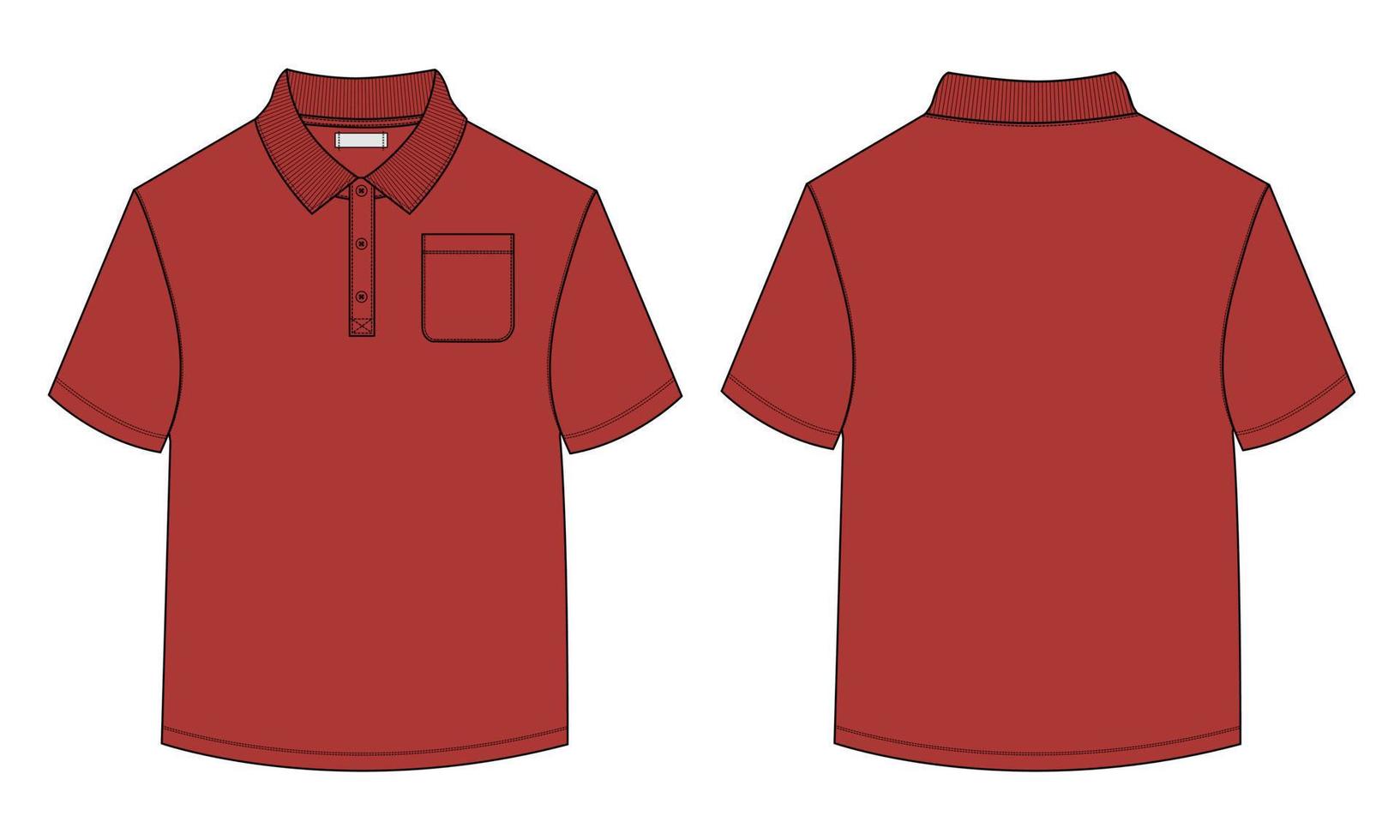 kort mouw polo overhemd algemeen technisch mode tekening vlak schetsen sjabloon voorkant en terug visie. kleding jurk ontwerp vector illustratie bespotten omhoog polo tee