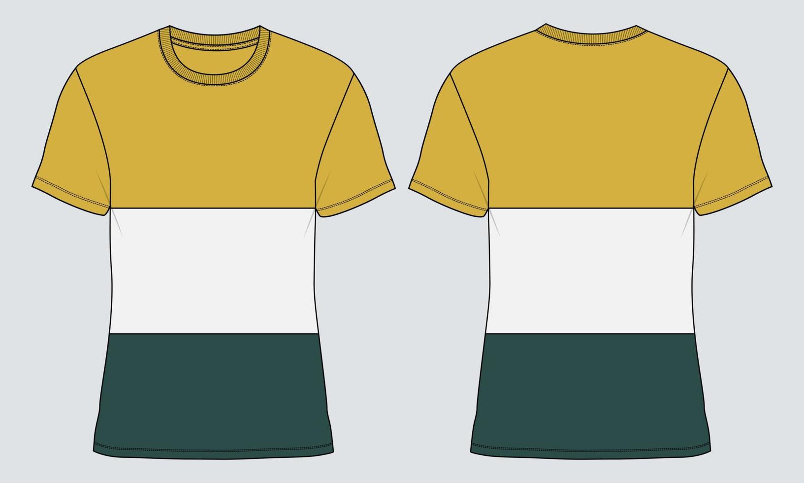 regelmatig fit kort mouw t-shirt technisch schetsen mode vlak sjabloon. vector illustratie eenvoudig kleding ontwerp voorkant en terug visie.