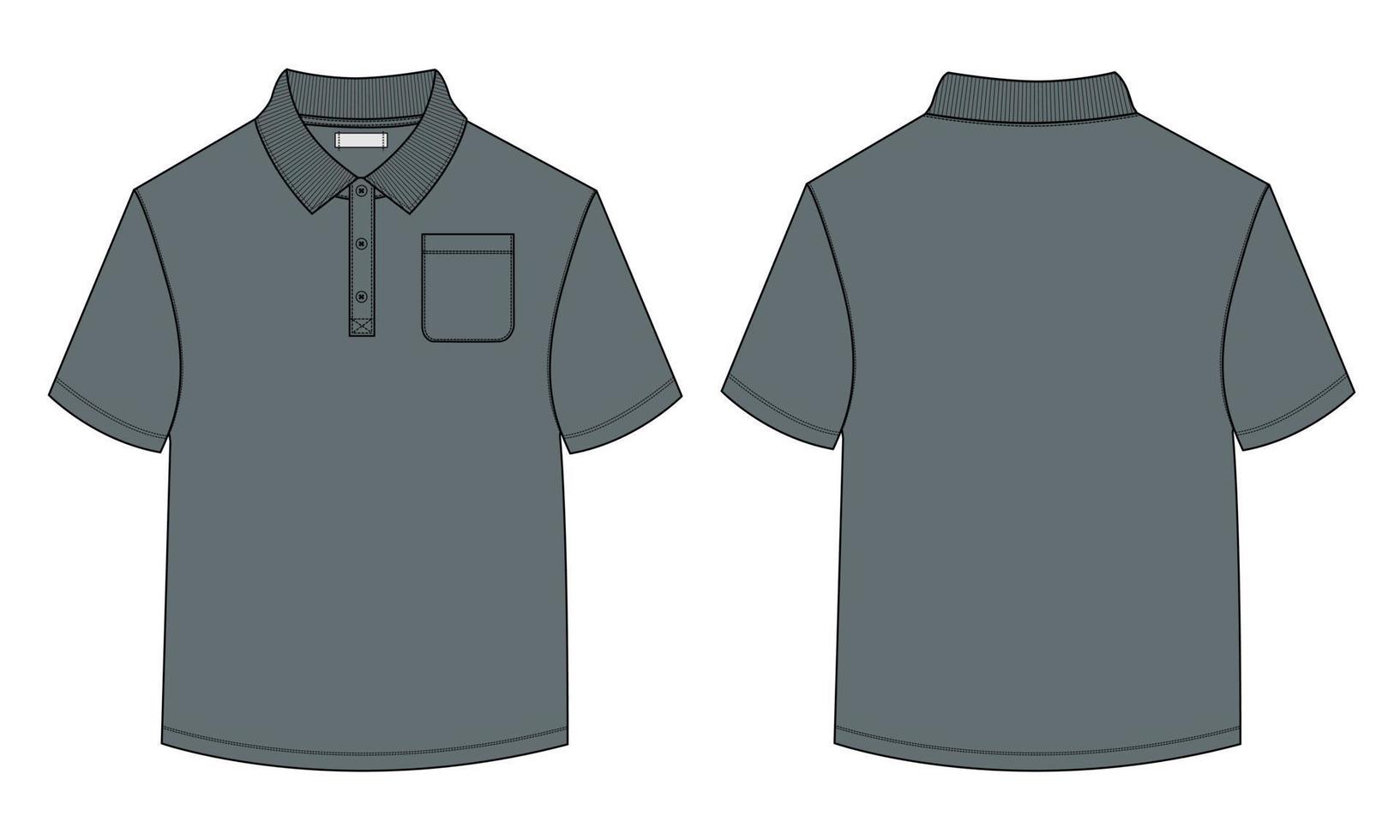 kort mouw polo overhemd algemeen technisch mode tekening vlak schetsen sjabloon voorkant en terug visie. kleding jurk ontwerp vector illustratie bespotten omhoog polo tee