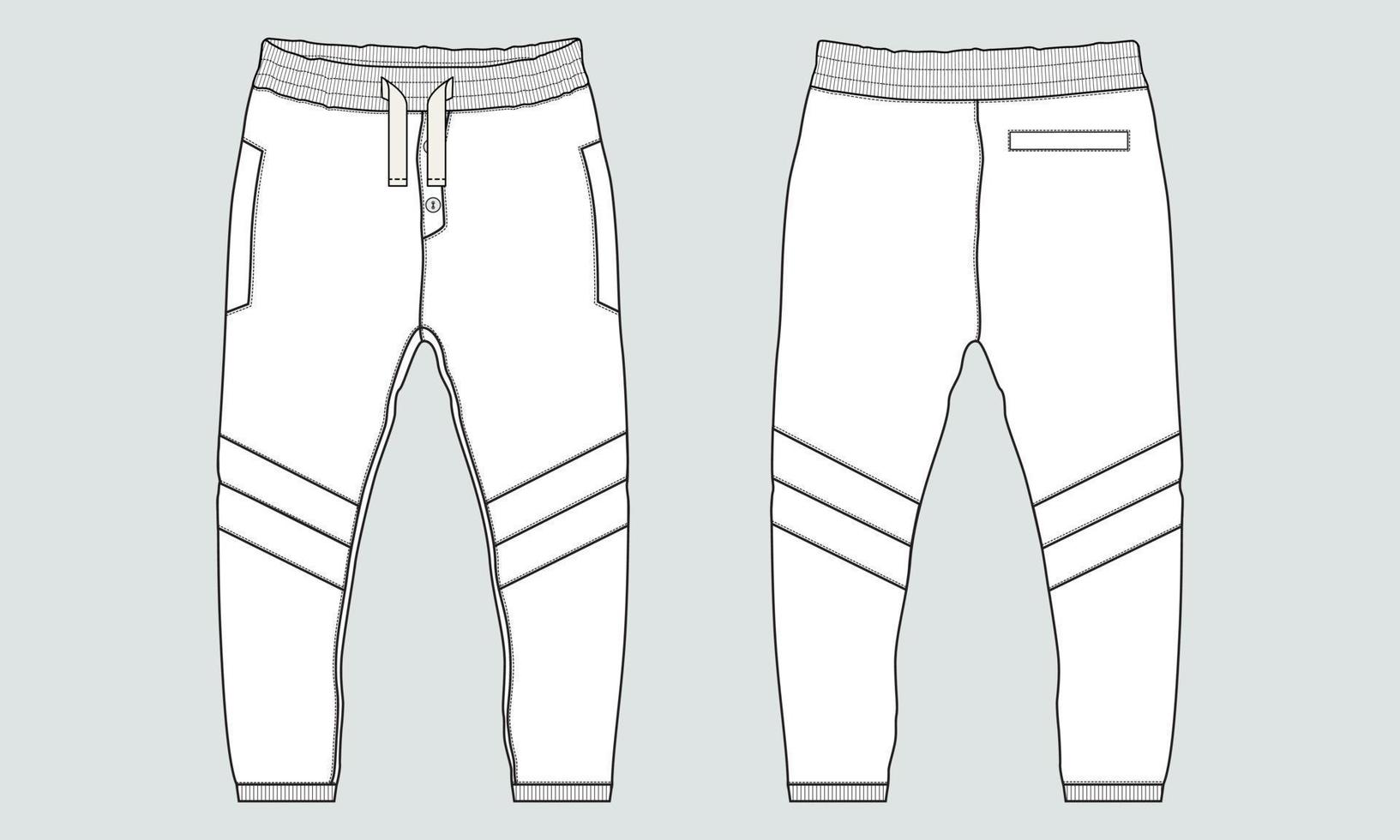 fleece kleding stof jogger joggingbroek algemeen technisch mode vlak schetsen vector illustratie sjabloon voorkant, terug keer bekeken.