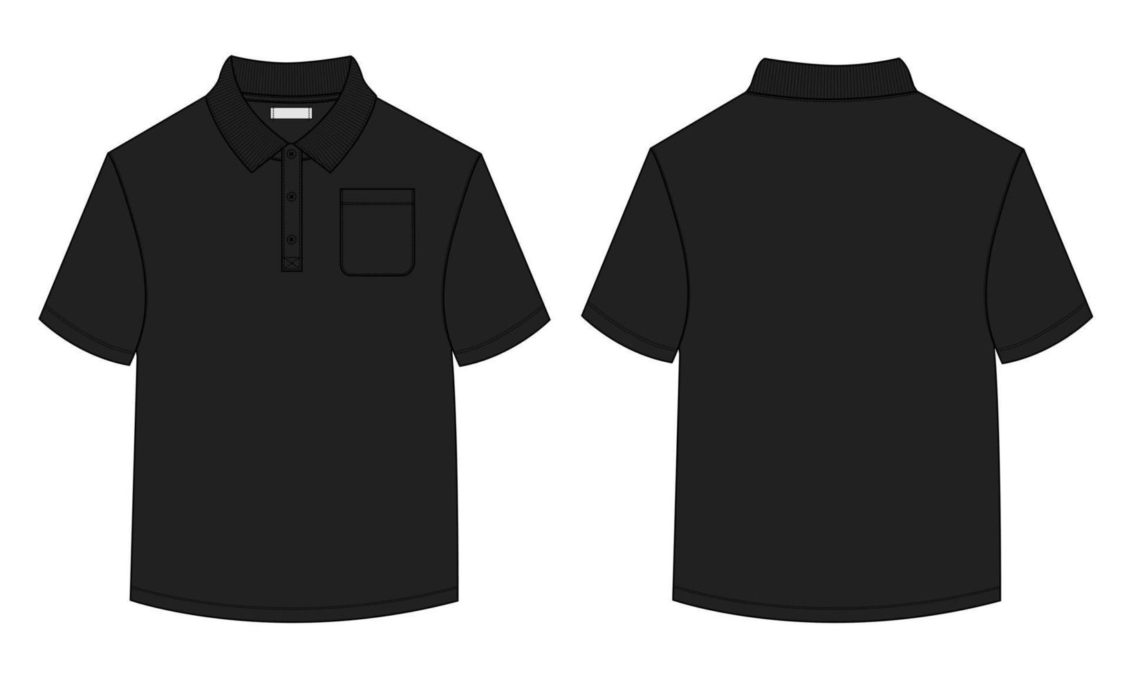 kort mouw polo overhemd algemeen technisch mode tekening vlak schetsen sjabloon voorkant en terug visie. kleding jurk ontwerp vector illustratie bespotten omhoog polo tee