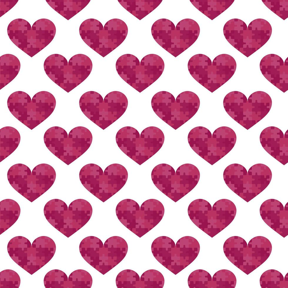 schattig puzzel harten naadloos achtergrond. romantisch patroon voor heilige valentijnsdag dag, bruiloft, datum. liefde symbolen. donker roze en wit kleuren. vector tegel illustratie