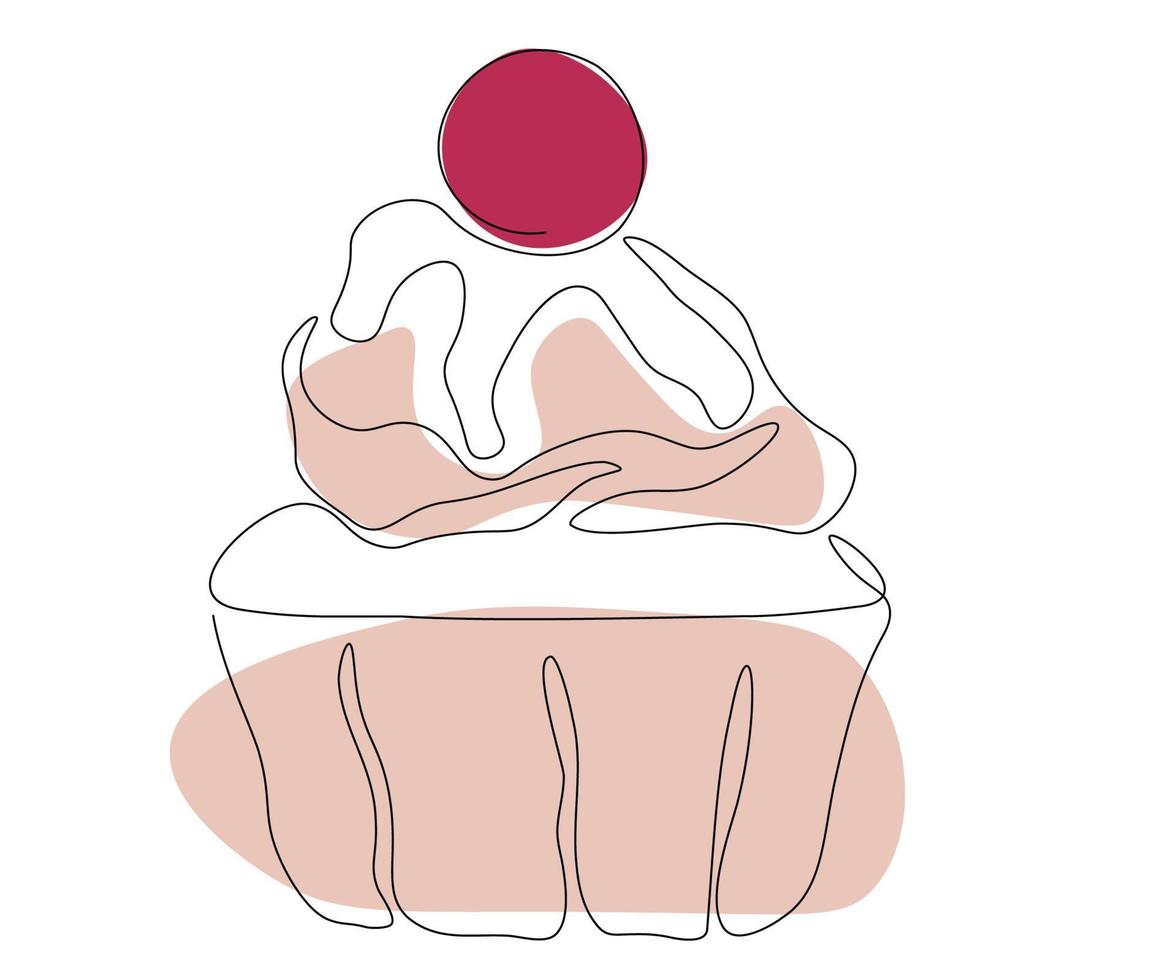 cake, pannenkoek, café, cafetaria, gebak winkel logo, met de hand getekend, doorlopend mono lijn, een lijn kunst vector