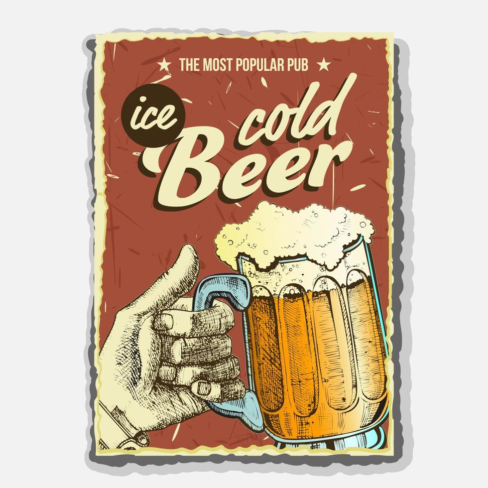 hand- Holding ijs verkoudheid schuimend bier glas vector