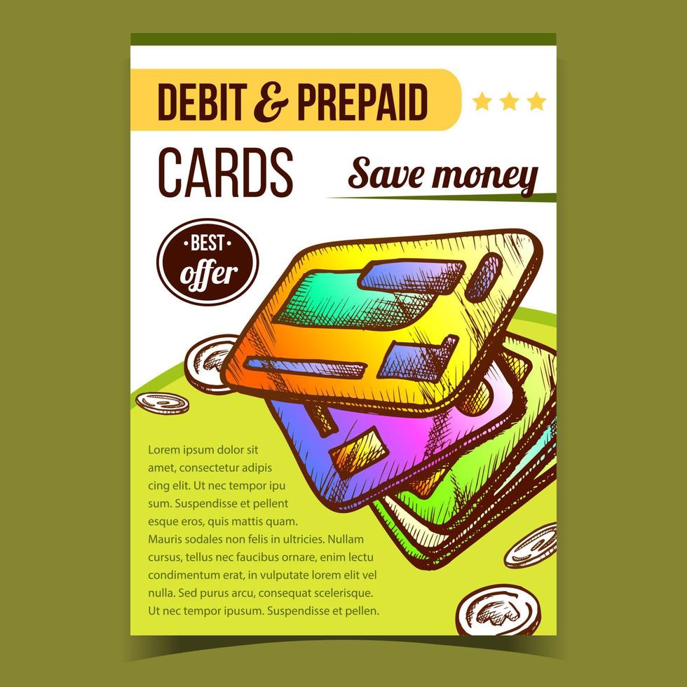 debiteren en vooruitbetaald kaarten reclame poster vector
