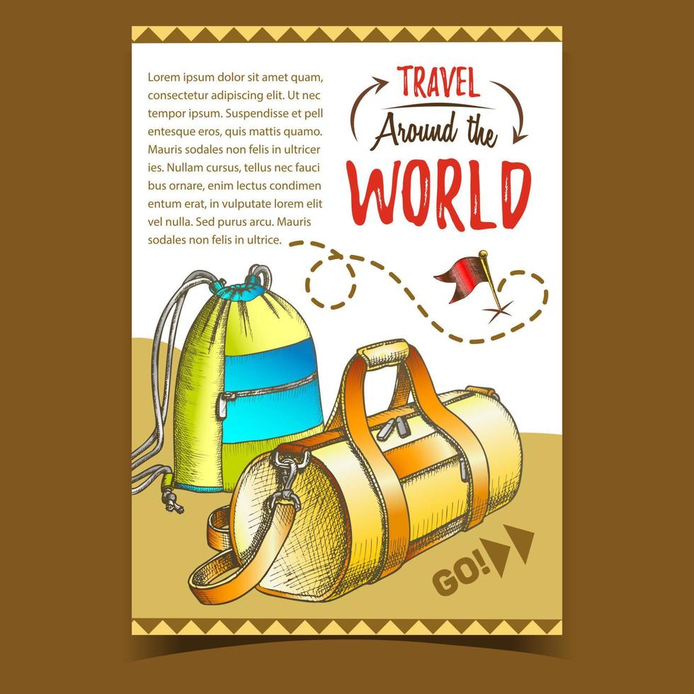 reizen wereld reclame poster met Tassen vector