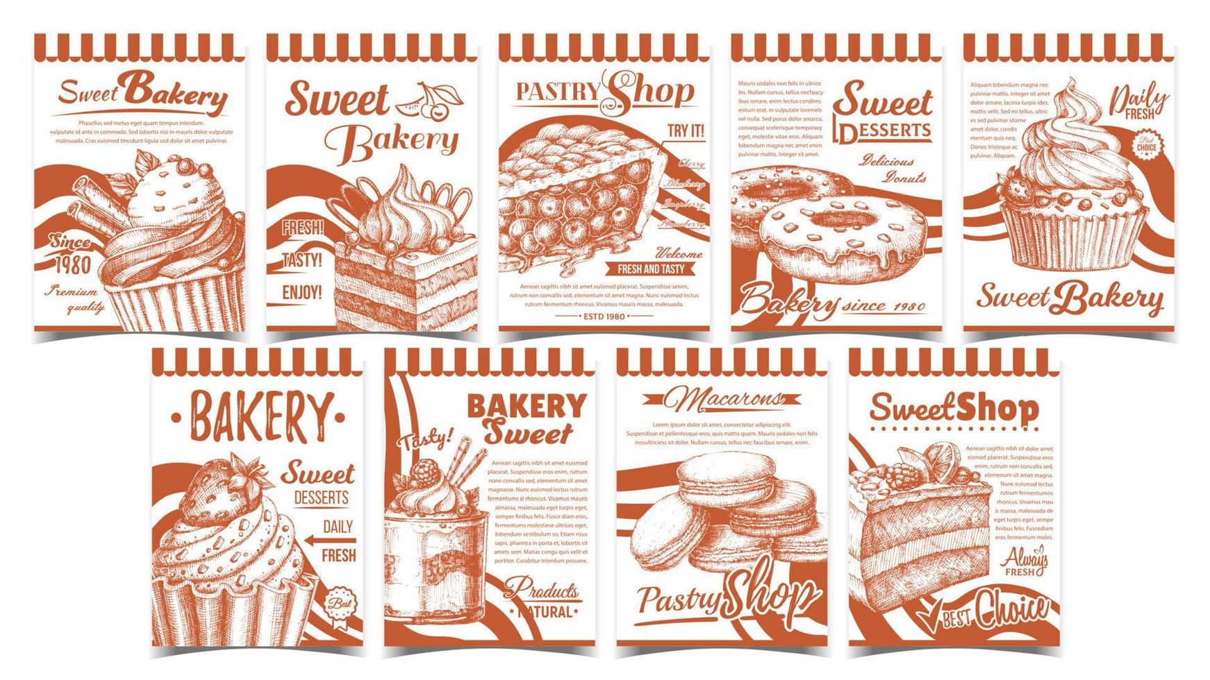 bakkerij gebakje winkel reclame banners reeks vector