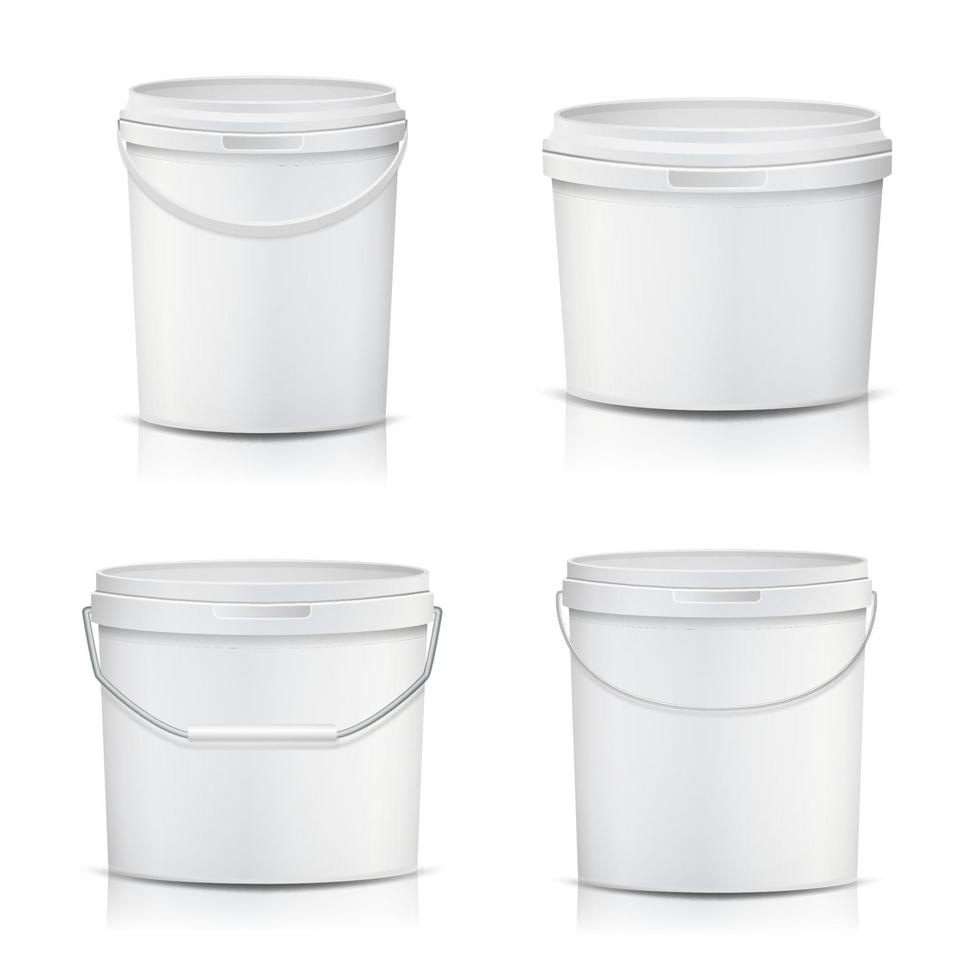 3d emmer reeks vector. realistisch. bespotten omhoog plastic container. illustratie vector