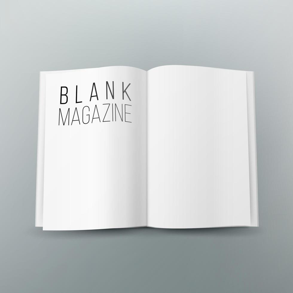 Open tijdschrift verspreiding blanco vector. 3d realistisch sjabloon. leeg papier bespotten omhoog voor ontwerp. vector
