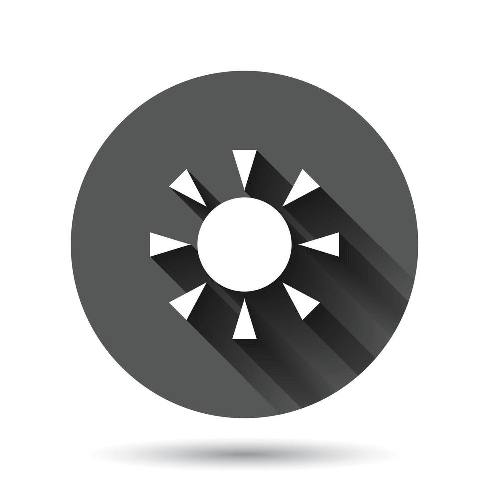 zon icoon in vlak stijl. zonlicht teken vector illustratie Aan zwart ronde achtergrond met lang schaduw effect. daglicht cirkel knop bedrijf concept.