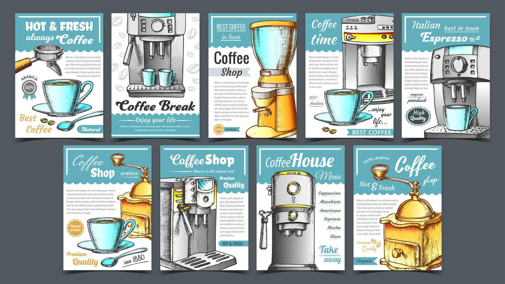 koffie machine, houder en kop posters reeks vector