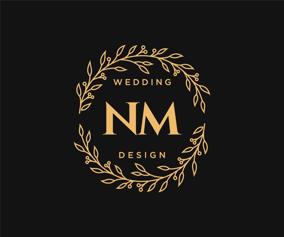 nm initialen brief bruiloft monogram logos verzameling, hand- getrokken modern minimalistisch en bloemen Sjablonen voor uitnodiging kaarten, opslaan de datum, elegant identiteit voor restaurant, boetiek, cafe in vector