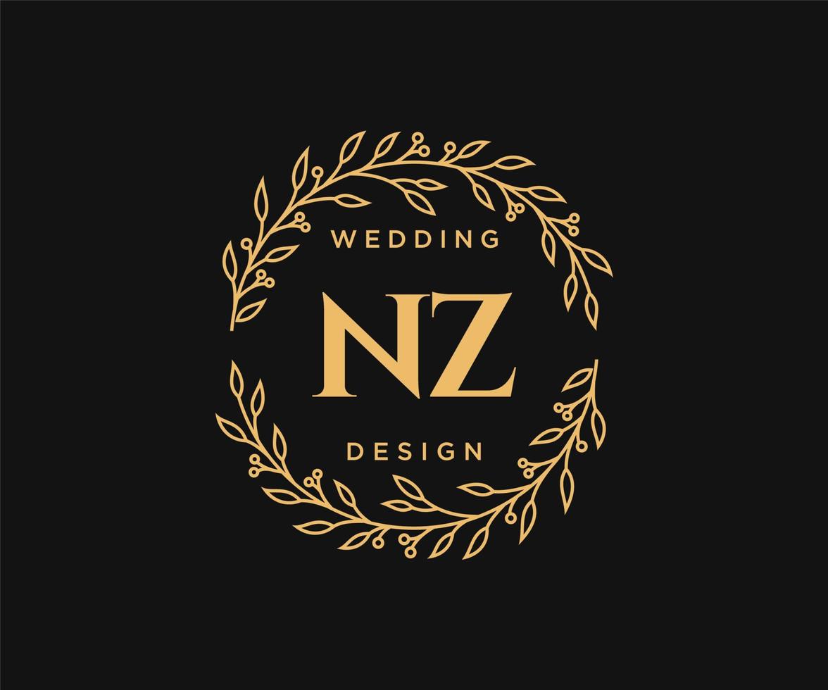 nz initialen brief bruiloft monogram logos verzameling, hand- getrokken modern minimalistisch en bloemen Sjablonen voor uitnodiging kaarten, opslaan de datum, elegant identiteit voor restaurant, boetiek, cafe in vector