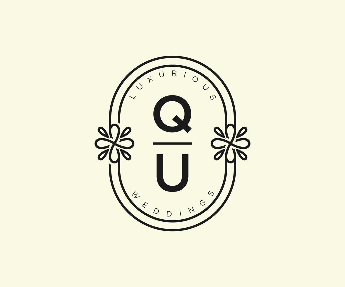 qu initialen brief bruiloft monogram logos sjabloon, hand- getrokken modern minimalistisch en bloemen Sjablonen voor uitnodiging kaarten, opslaan de datum, elegant identiteit. vector