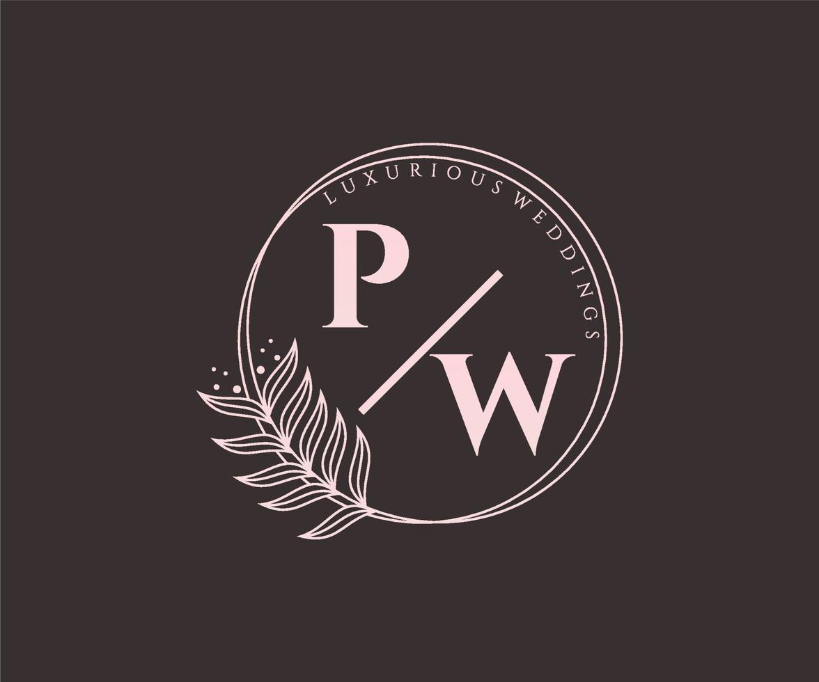 pw initialen brief bruiloft monogram logos sjabloon, hand- getrokken modern minimalistisch en bloemen Sjablonen voor uitnodiging kaarten, opslaan de datum, elegant identiteit. vector