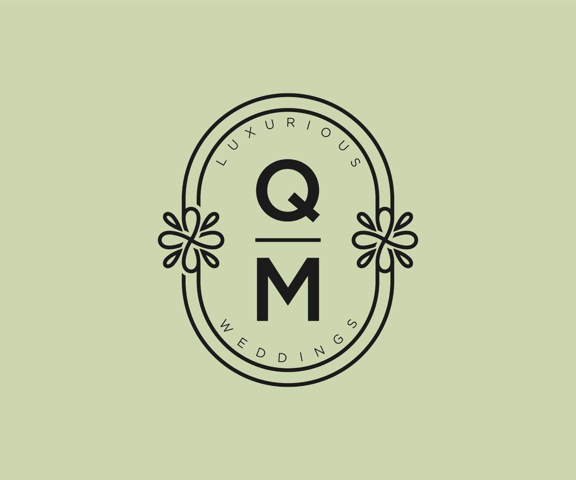 qm initialen brief bruiloft monogram logos sjabloon, hand- getrokken modern minimalistisch en bloemen Sjablonen voor uitnodiging kaarten, opslaan de datum, elegant identiteit. vector