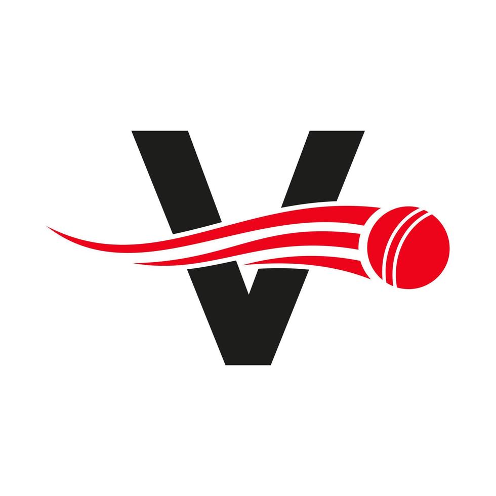 brief v krekel logo concept met bal icoon voor krekel club symbool vector sjabloon. cricketspeler teken