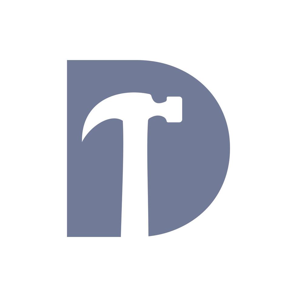 brief d hamer logo concept voor bouw, houtbewerking bedrijf reparatie symbool vector sjabloon